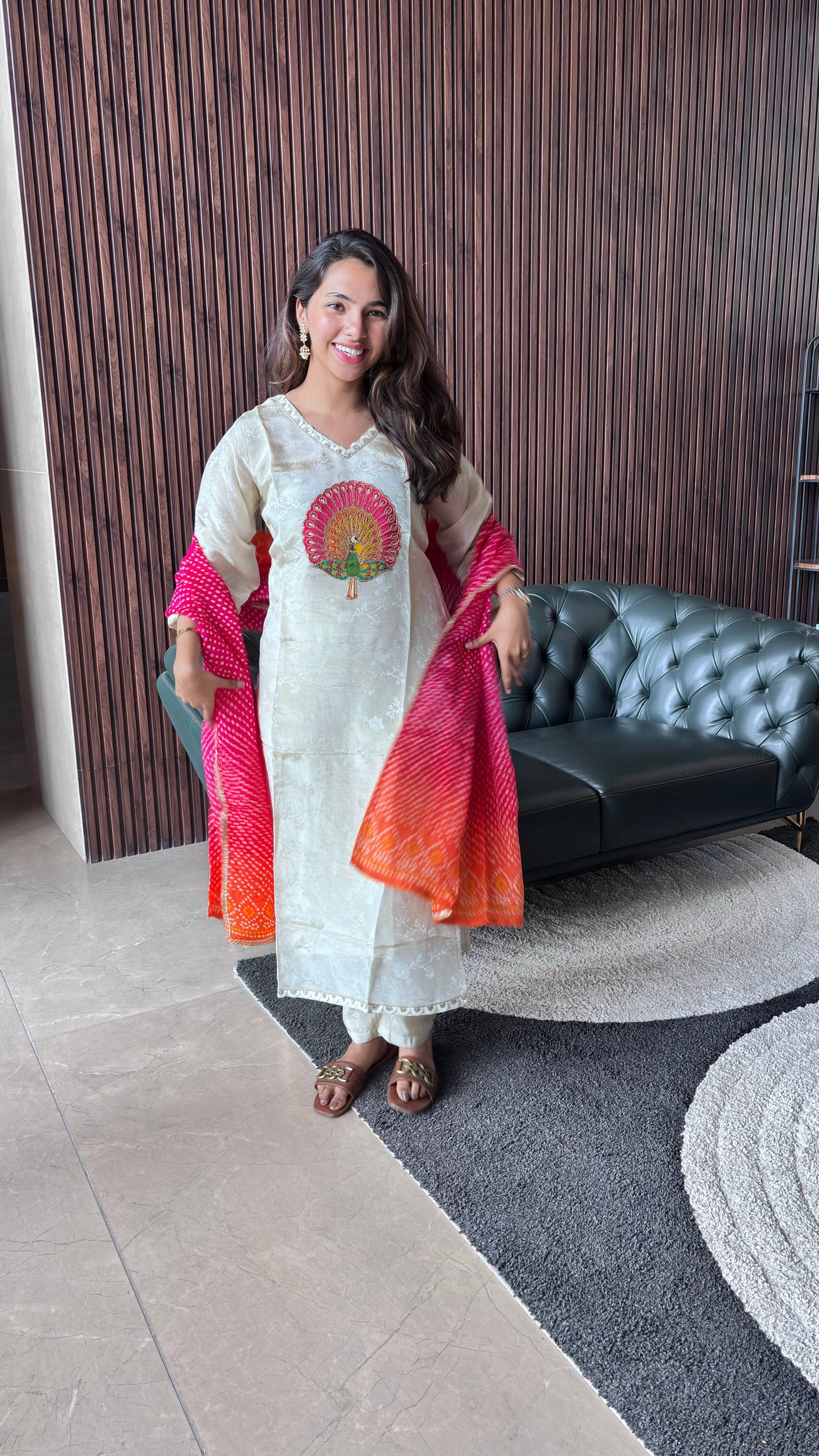 CREAM JACQUARD KURTI SET