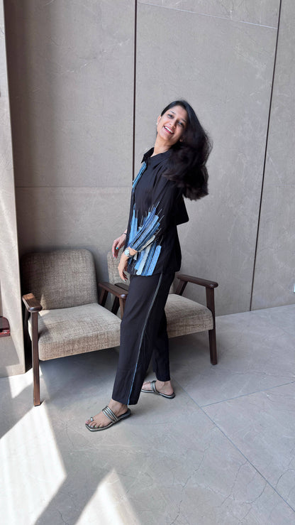 SILK COORD WITH DENIM PATCH WORK
