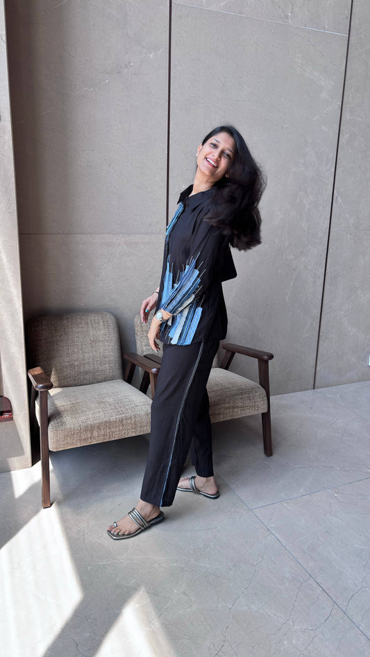 SILK COORD WITH DENIM PATCH WORK