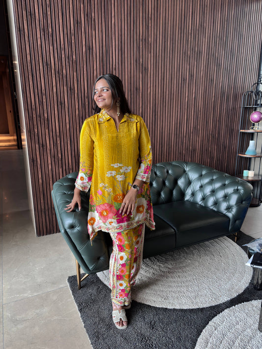 YELLOW PRINT INDO WESTERN