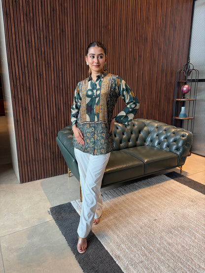 GREEN ABSTRACT PRINTED TUNIC